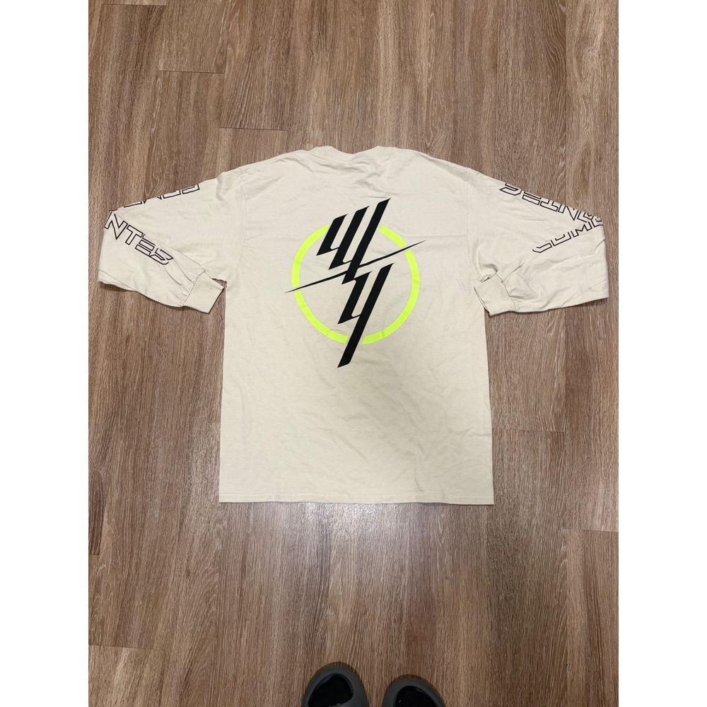 The Thread Shop Mens Tour Graphic Long‎ Sleeve T-Shirt Beige Neon Green Large
